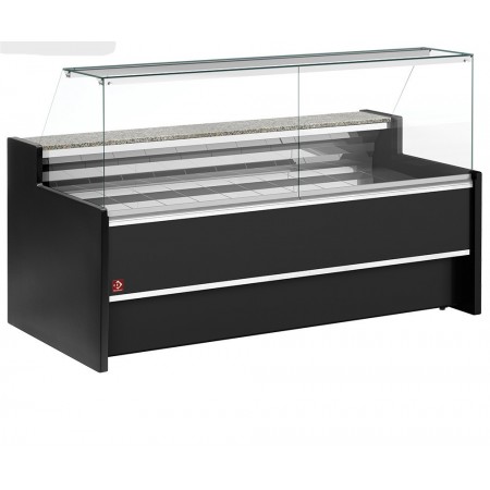 Comptoir vitrine réfrigéré à vitre droite 90 ° , ventilé, avec réserve