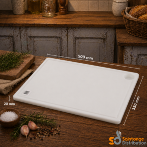 Planche à découper 50X35X2cm blanche avec poche à jus