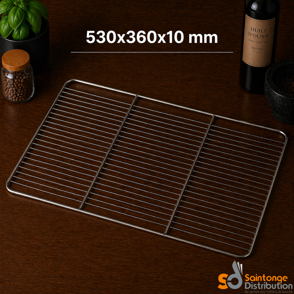 grille inox à bords relevés 530x360x10mm