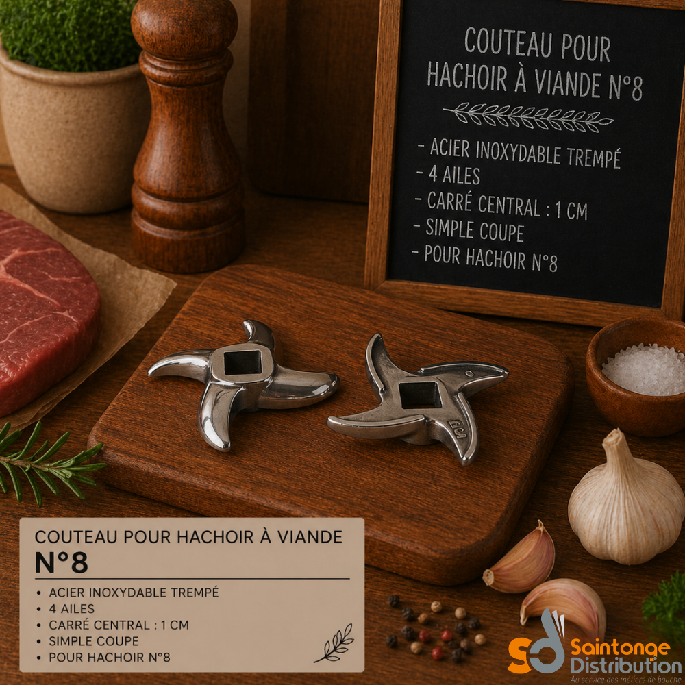 Couteau inox N°8 pour hachoir à viande