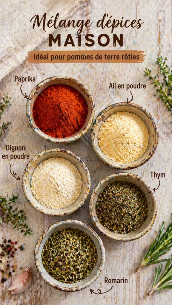 mélange d'épices maison avec paprika, ail et oignon en poudre, thym et romarin