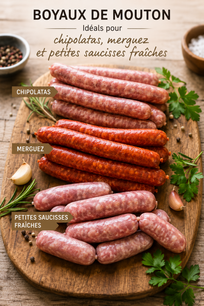 Quel boyau choisir ? Les boyaux de mouton, idéals pour : chipolatas, merguez et petites saucisses fraiches